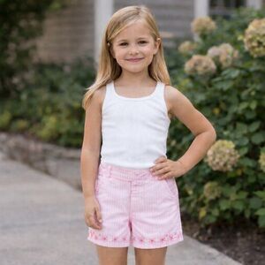 Draper James Pink White Striped Girl’s Shorts Sz 6 Adjustable Waist 100% Cotton